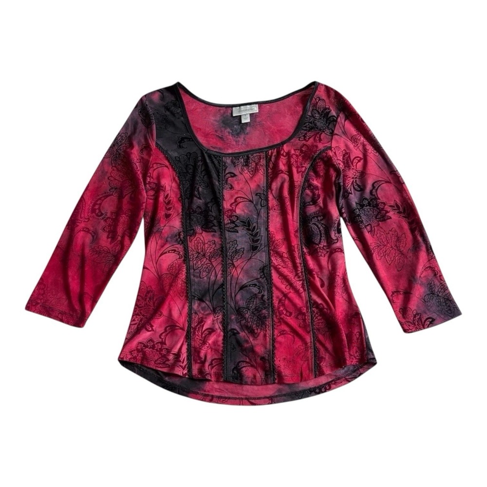 Vintage Y2K DressBarn Red Velvet Paisley Whimsigoth Corset Looking Top Sz S